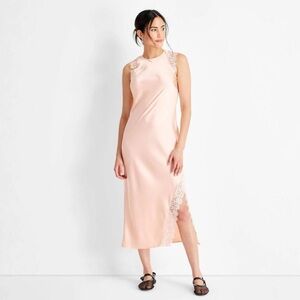 Women's Sleeveless Lace Trim Ankle Dress - Future Collective Peach  L